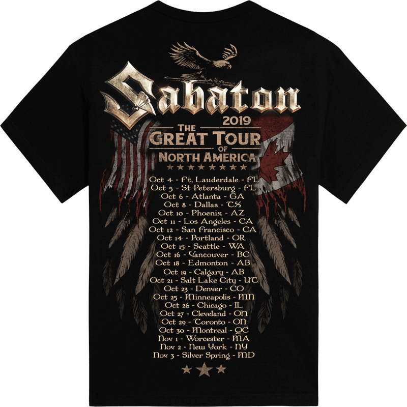 The Great Tour of North America 2019 Sabaton Official T-shirt Backside